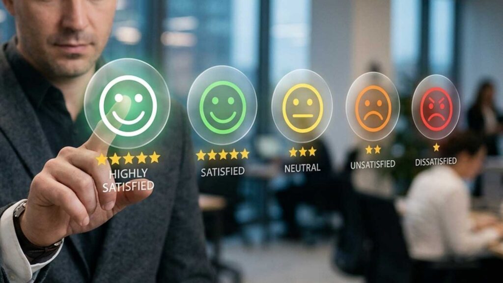 Customer feedback ratings showing positive, neutral, and negative review experiences.